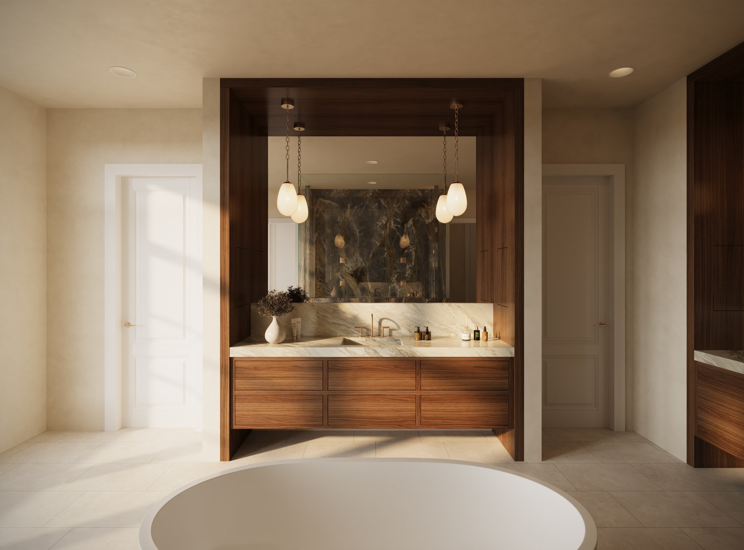 Bathroom rendering using Breche de Versailles stone