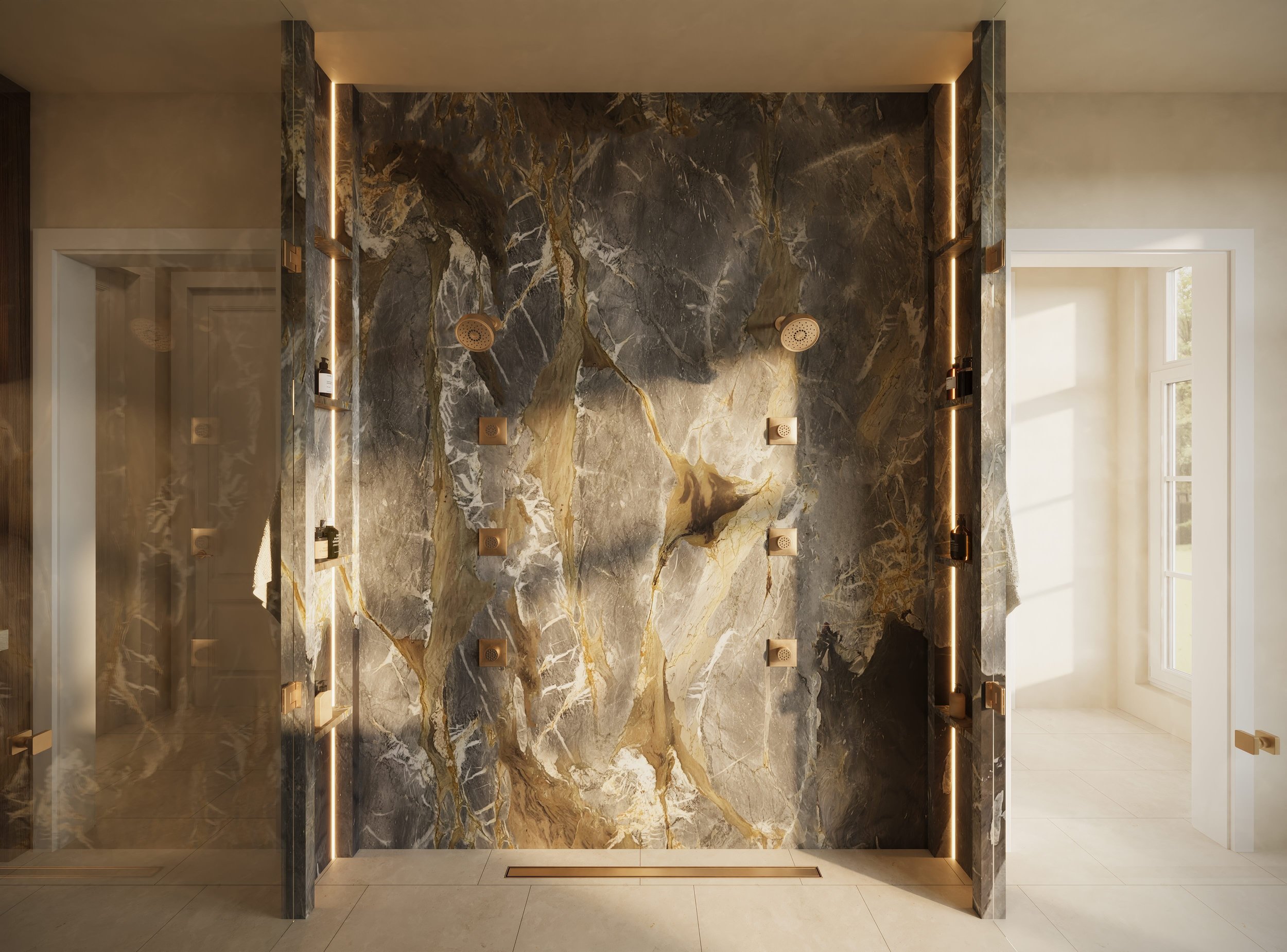 Shower rendering using Breche de Versailles stone